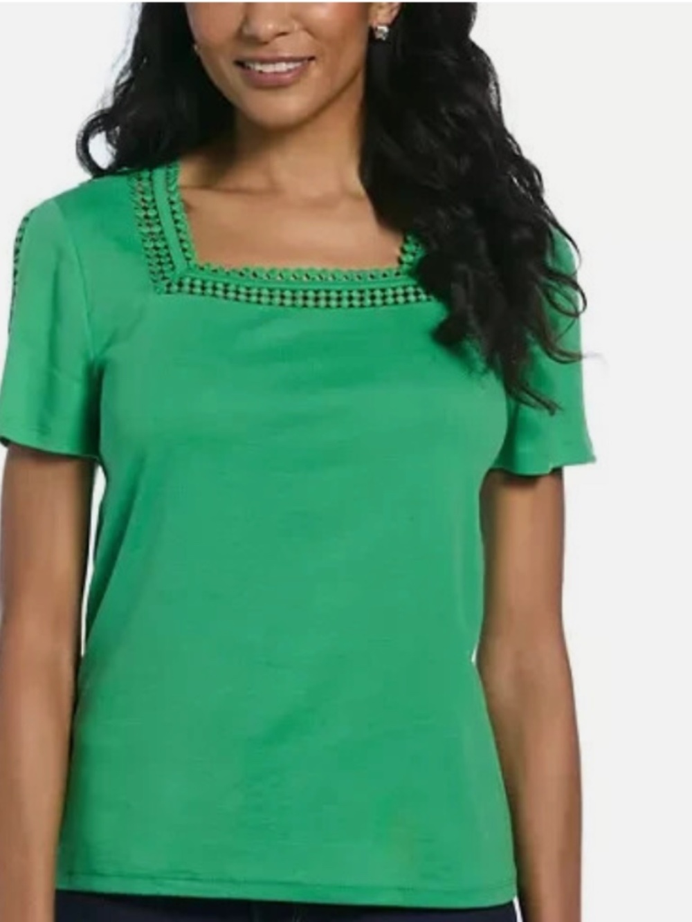 Rafaella Bright Green Square Neck Short Sleeve Top